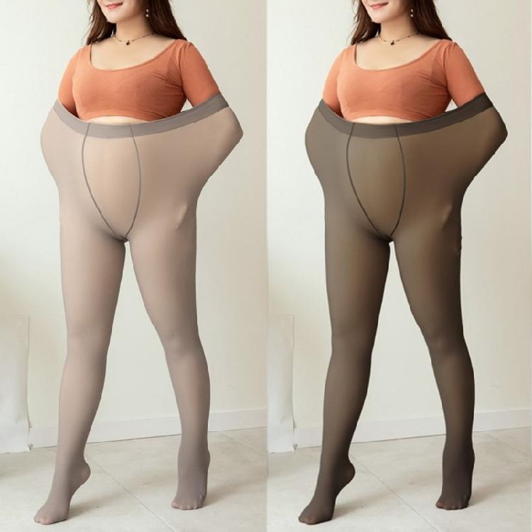 Women Thin Fleece Lined Tights Large Size Faux Translucent High Waist Pantyhose