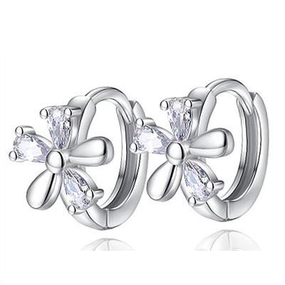 Charm Lilac Hoop Earrings for Women Jewelry Bright Crystal Flower Earring Silver 925 Sterling Accessories Lady Birthday Gift