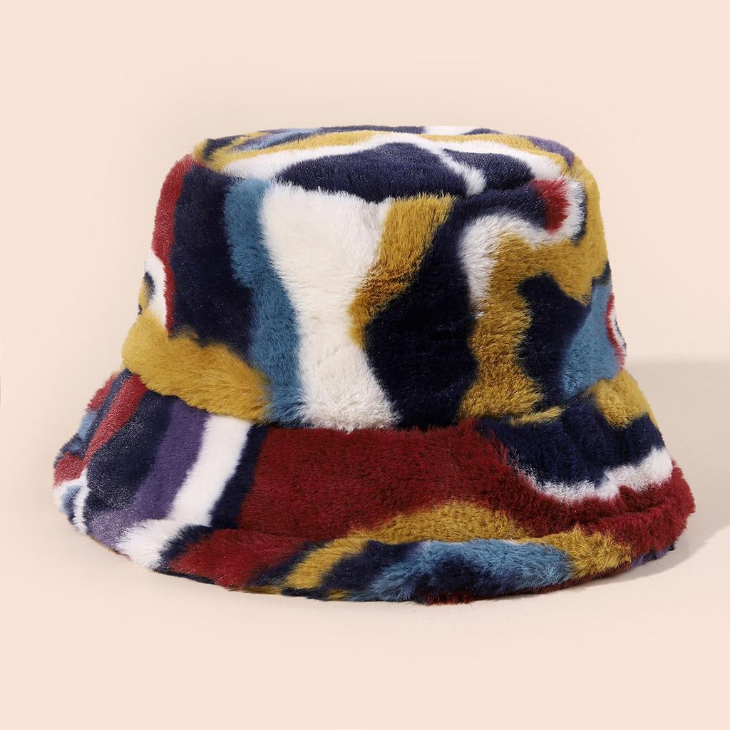 Imitation Rabbit Fur Bucket Hat For Fall Winter Season, Ideal Choice For Gifts Plush Color Matching All-Match Trendy For Daily