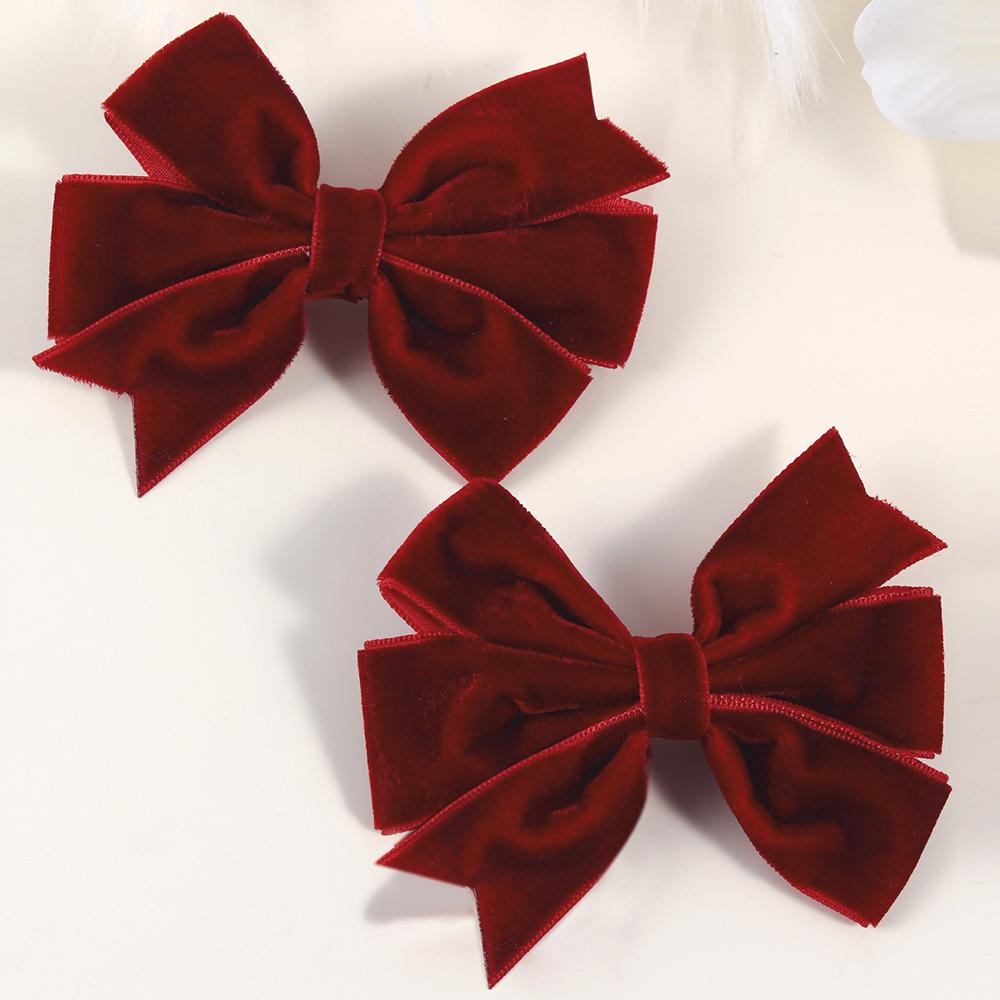 2PCS Velvet Bow Girls Hair Clip Sweet Retro Red Green Bow Hair Clip Handmade Hair Clip Headwear Children's Hair Accessories