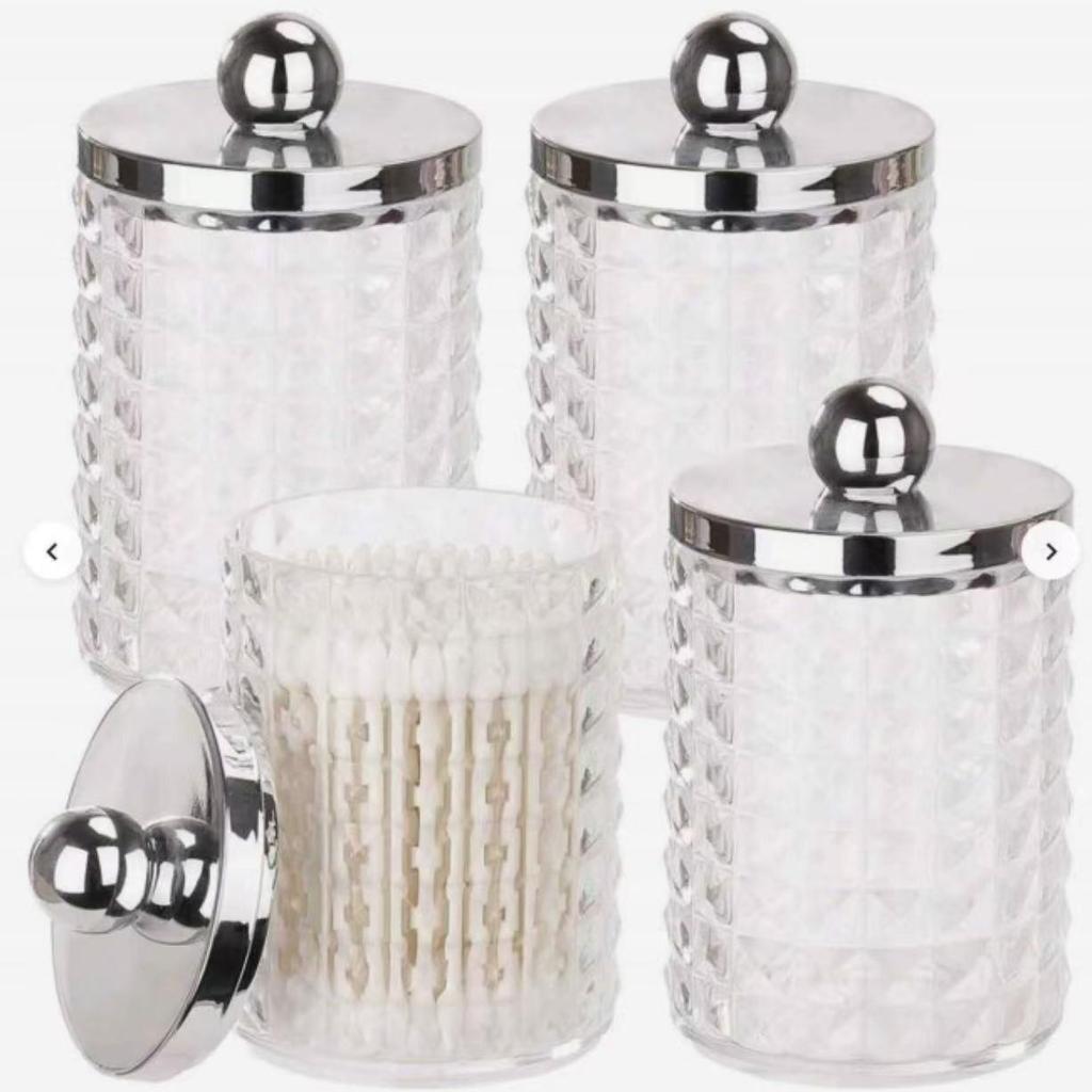 Bamboo Lid Cotton Swab & Makeup Remover Acrylic Storage Box: Includes Cotton Balls, Dental Floss, Round Box