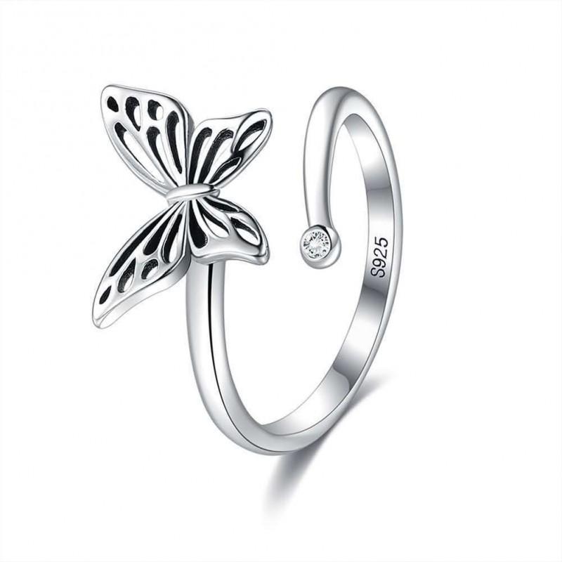 Adjustable Sterling Butterfly Ring Women Men Vintage Geometric Animal Jewelry 2025 Collection