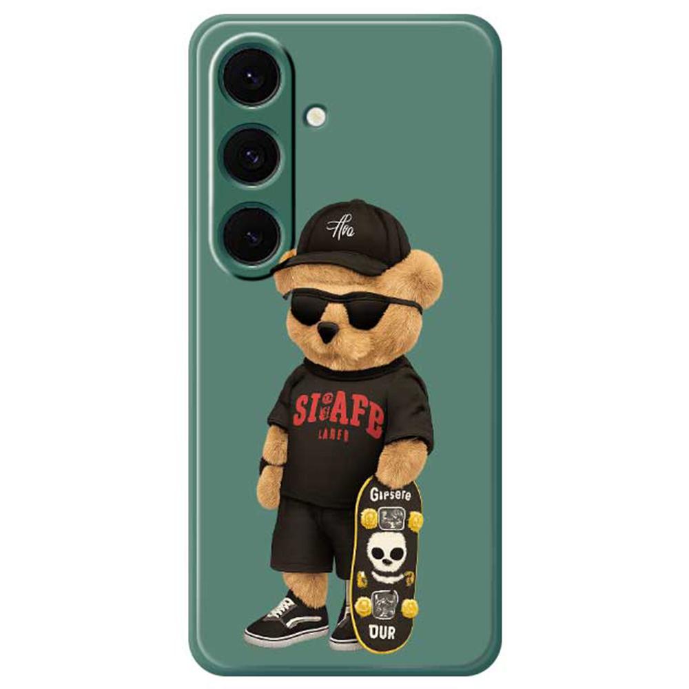 

For Samsung Galaxy S24 FE Case Cool Bear Pattern Printing Straight Edge TPU Phone Back Cover Green