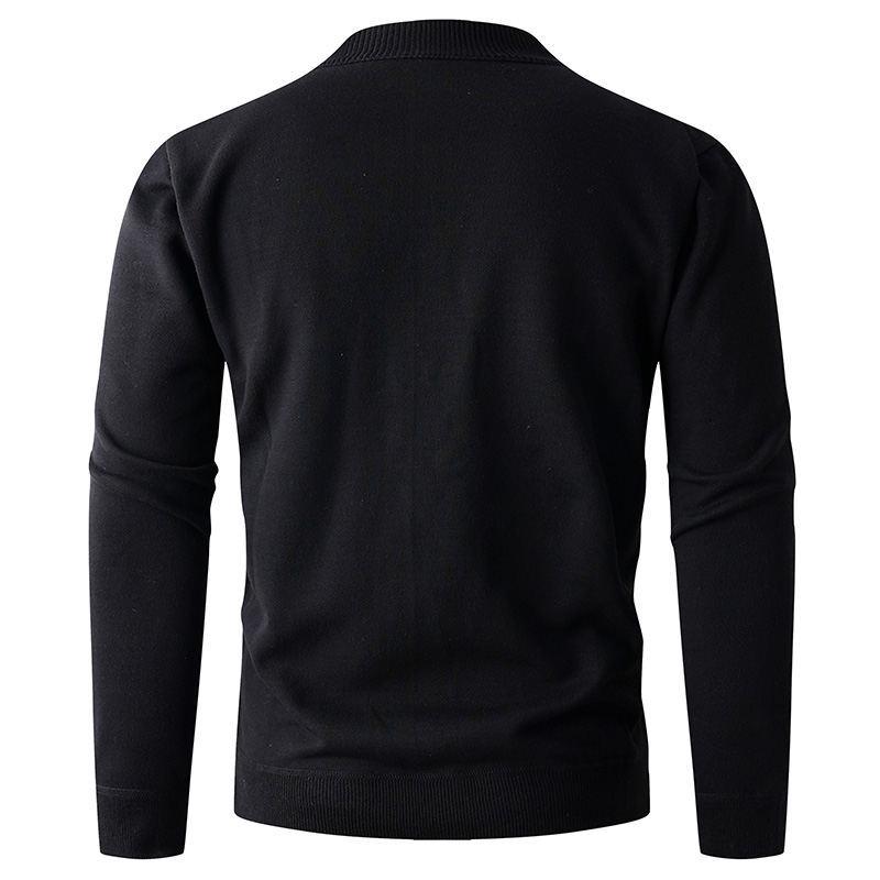 Men's Fleece-Lined Half-Zip Stand-Up Collar Knit Pullover for Autumn/Winter