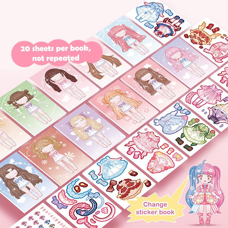 Diy Book Dress Up Sticker Book Cartoon Girl Makeup Show Sticker Book Princess Puzzle Toys Handmade Diy Sticker Toy Kids Gift