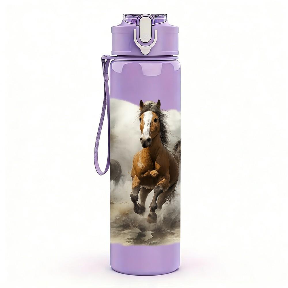 1PC Horse Misty Forest Landscape 750ml Color Plastic Sports Water Bottle Leakproof Flip Straw Lid Suitable for Sports Office Home Use