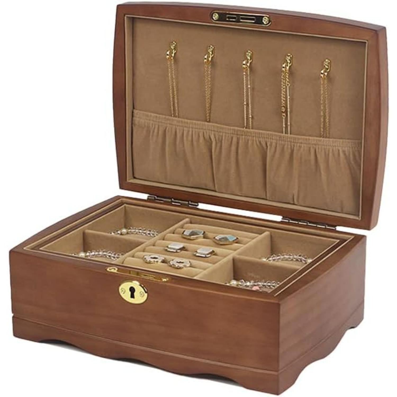 

Jewelry Box for Women,Double Layer Vintage Jewelry Organizer with Lock,Wooden Jewelry Box For Girl, Women m1