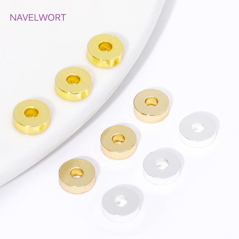 18K Gold Plated 3/4/6mm Round Smooth Spacer Beads,Separator For Beads,Brass Bracelet Beads For Jewelry Making, DIY Accessories