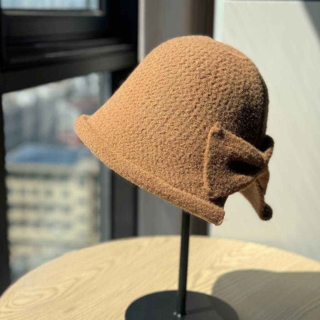 New Korean Style Slit Bow Fisherman Hat for Women Autumn and Winter Warm Basin Hat Fashionable and Versatile Ponytail Hat
