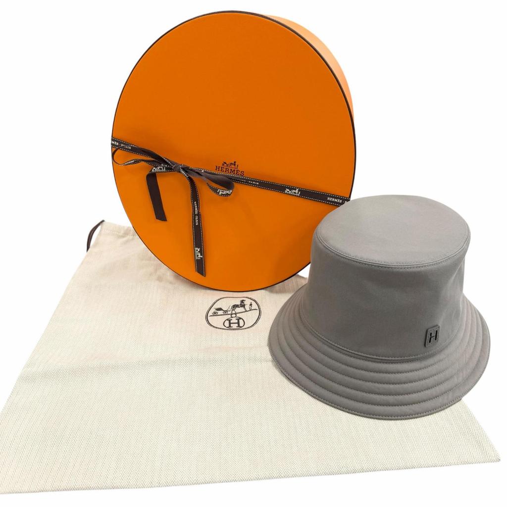 Excellent HERMES Hat Bucket with H Logo Patch Cotton Mens Used