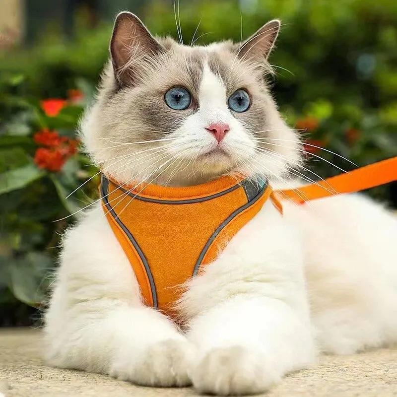 Cat Chest Harness Reflective Vest TypeAnti-breakaway Cat Walking LeashAdjustable Breathable Pet Chest Harness