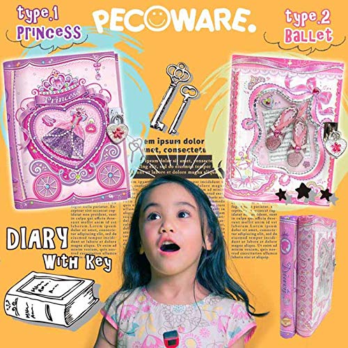 PECOWARE Journal with Lock, Ballet Pattern, Pink, Pecowear Stationery, Diary, Planner, Notebook, Kids, Girls, Birthday Gift