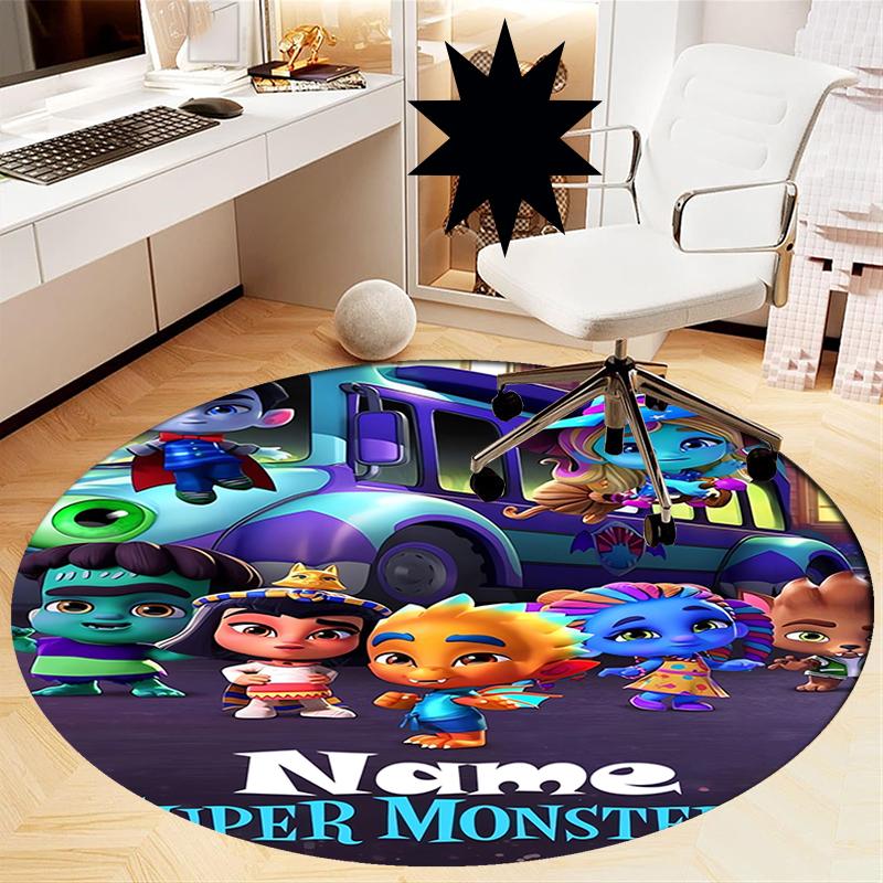 Custom Name Super Monsters Printed Round Rug Carpet Chair Rug Area Rug Entryway Doormats,for Office Chair Living Room Bedroom Kitchen Room.