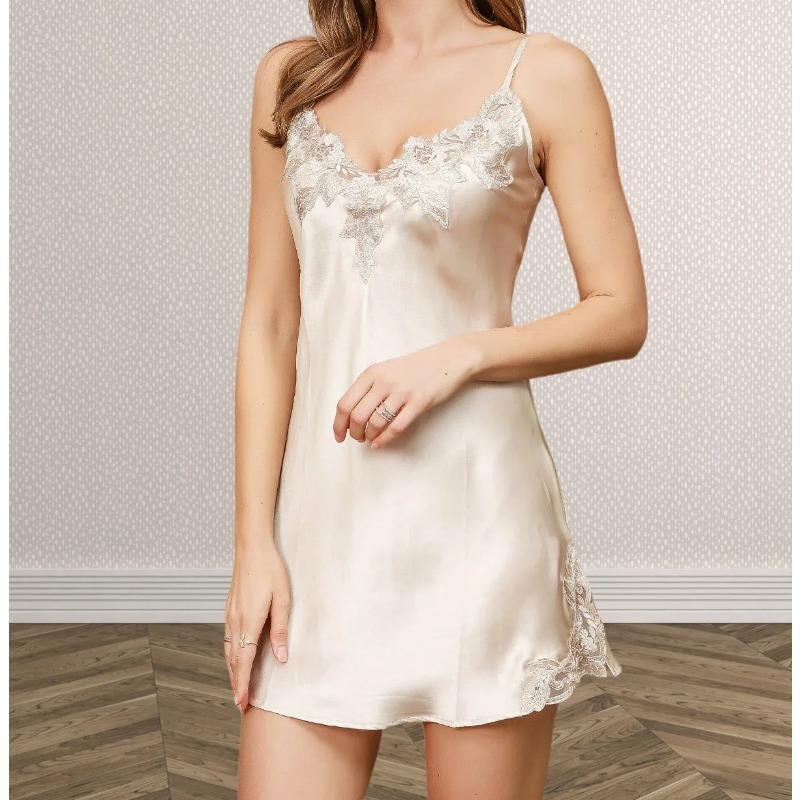 

Чистый шелк кружева разрез по подолу ночная рубашка платье-комбинация короткая ночная рубашка сексуальная кружевная отделка пижамы ночные рубашки шелковая сорочка свадебные ночные рубашки 4XL