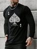 Men's Loose and Comfortable Casual Sports Poker Card A Pattern Printed Round Neck Long Sleeved T-Shirt Top
