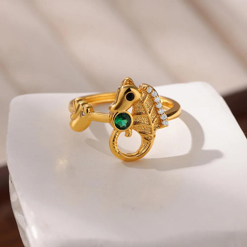 Dainty Zircon Shell Starfish Turtle Evil Eye Rings Stainless Steel Ring Women Anti Fading Golden Charm Zircon Accessories Gifts
