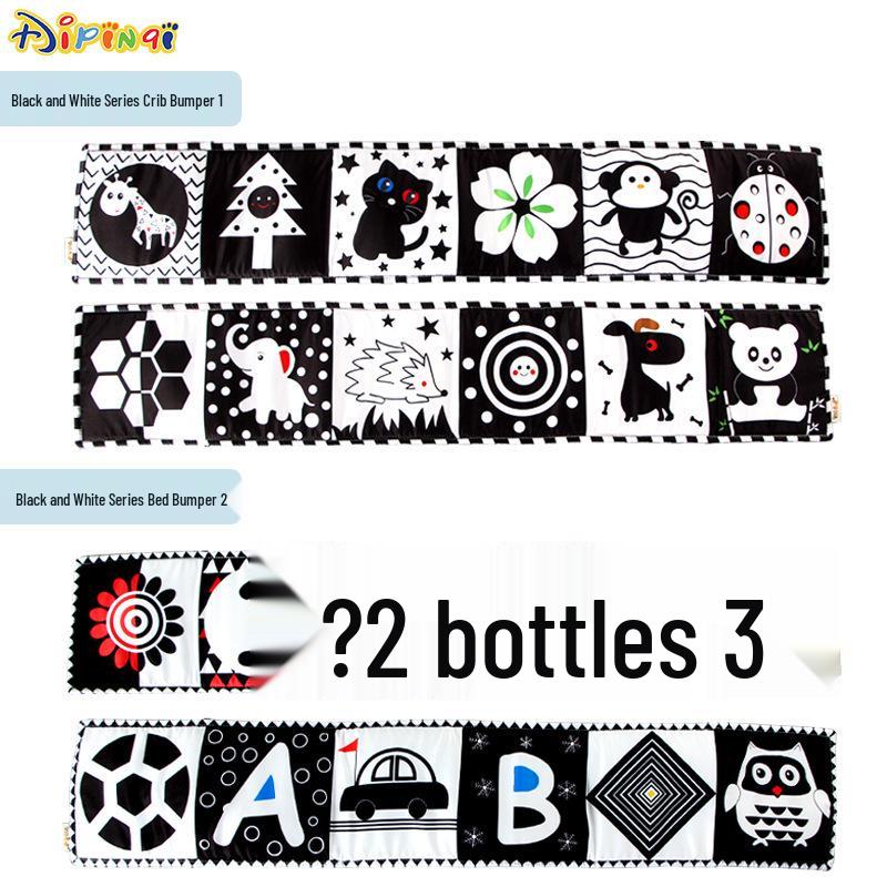 Black & White Baby Crib Bumper: Tear-Proof, Chewable Cloth Book for Early Education