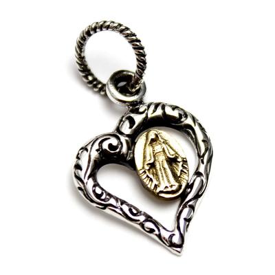 Goodvibrations Our Lady of Guadalupe (Mary) Heart Sacred Heart Sterling Silver 925 Pendant Top