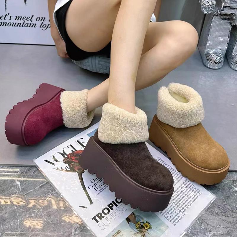 Fur Flats Platform Women Ankle Snow Boots Warm Shoes 2025 Trend Suede Winter New Short Plush Chelsea Boots Casual Mujer Botas