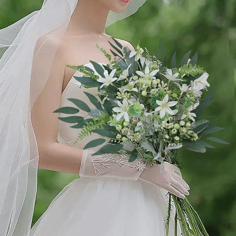 Mixed Artificial Flowers Bouquet with Eucalyptus Leaves And Silver Willow Cuttings for Wedding Floral DIY Home Decor