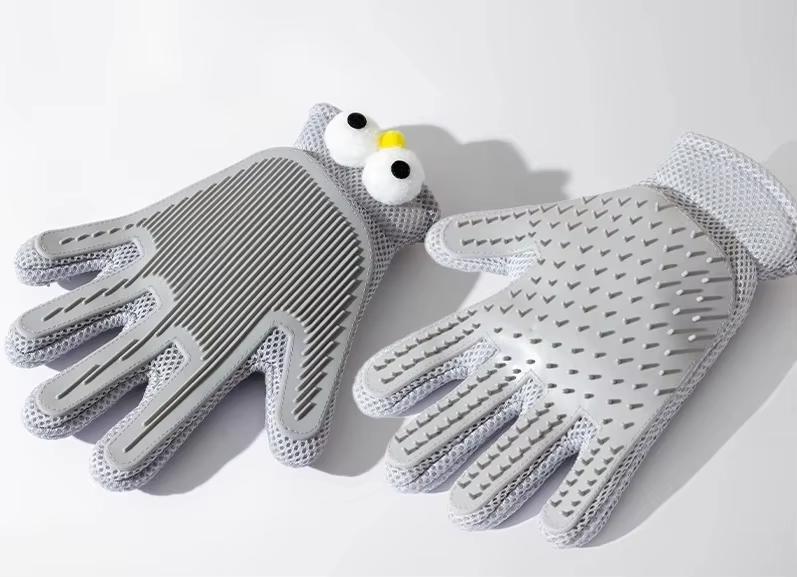 HIPHOPPET BSCI Reusable Double-Sided Pet Hair Removal Glove Eco-Friendly Silicone Massage Brush for Bathing & Grooming Cats Dogs