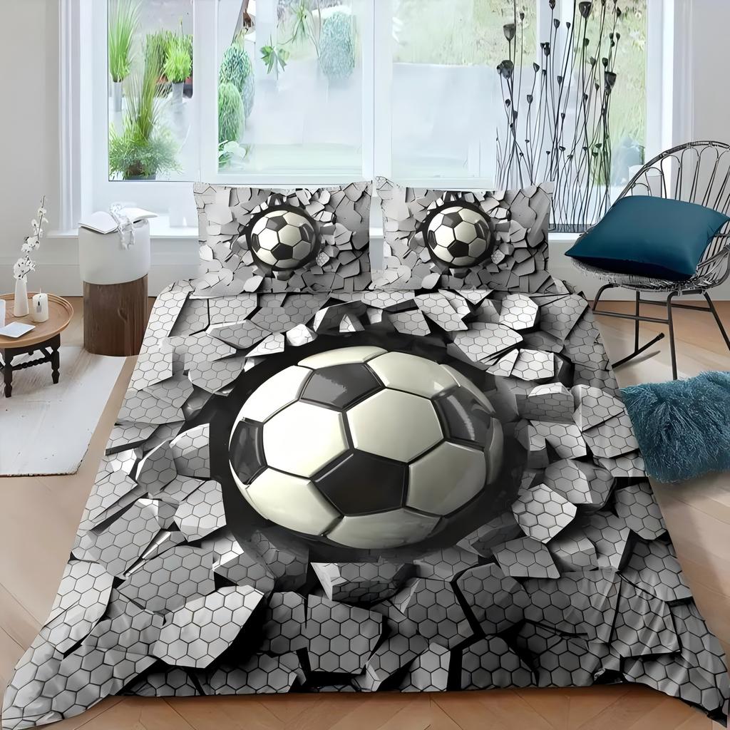 Football Impact Cementowa Ściana Sześciokątny Nadruk Zgnieciony Przez Uderzenie Kołdra Poliestrowa Wygodna Poszwa na Kołdrę w Stylu Efektów Wizualnych 3D