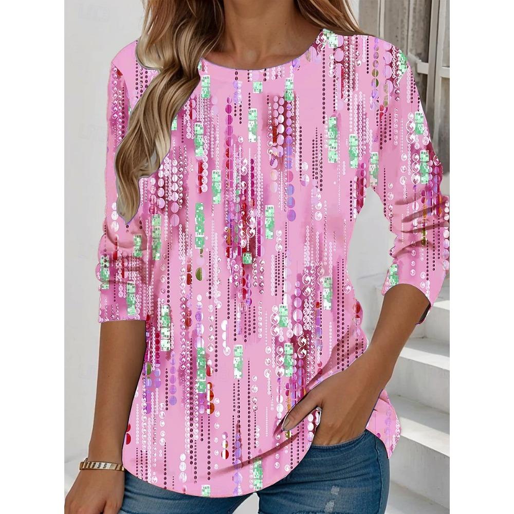 A 3D printed long-sleeved T-shirt for women, casual and fashionable