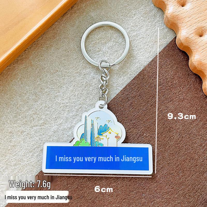 Acrylic Road Sign Keychain with "Where I Am, I Miss You" Message