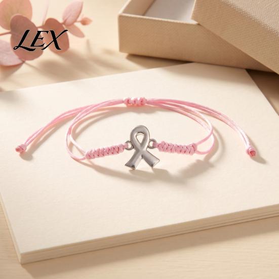 Charity Event Commemorative Accessory 2PCS Hand-woven Braided Bracelets with Metal Ribbon Pendant, Adjustable Cord Awareness Wear Resistant