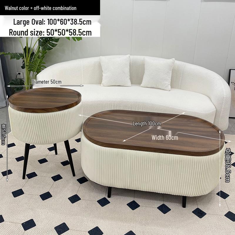 Stylish Compact Storage Combo: Round Coffee Table & Sofa Side Table Set