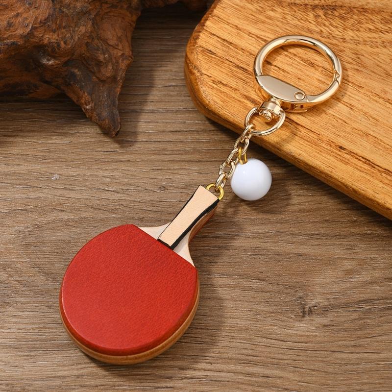 Table Tennis Paddle Keychain Retro Sports Charm with Leather-Look Finish, Gold-Tone Hardware for Daily Carry Use