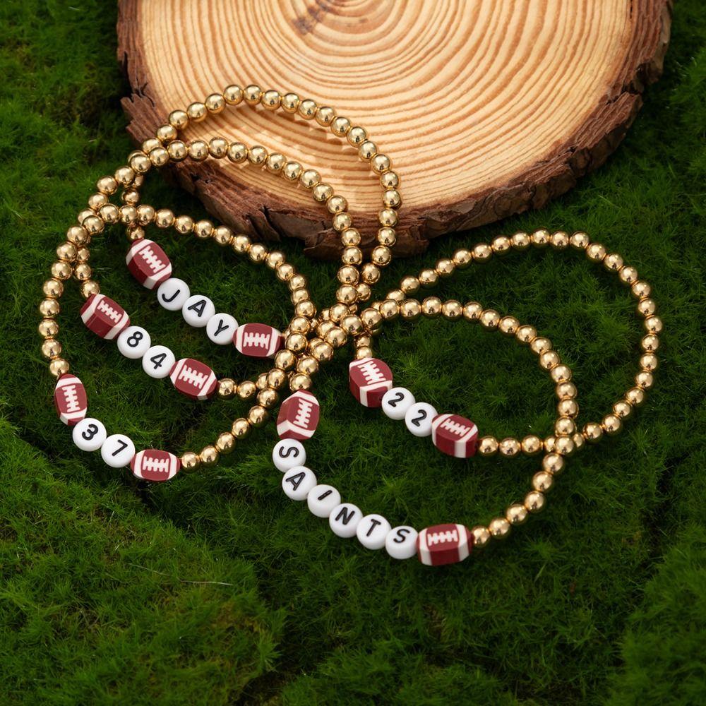

Набор браслетов Super Bowl Rugby Браслеты с буквами и бусинами Эластичный браслет с бусинами Браслеты ко Дню святого Валентина Style 1