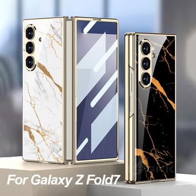 Funda de Vidrio Pintado con Chapado de Lujo para Samsung Galaxy Z Fold 7 6 Cubierta Protectora de Vidrio para Pantalla Trasera para Funda Galaxy Z Fold7