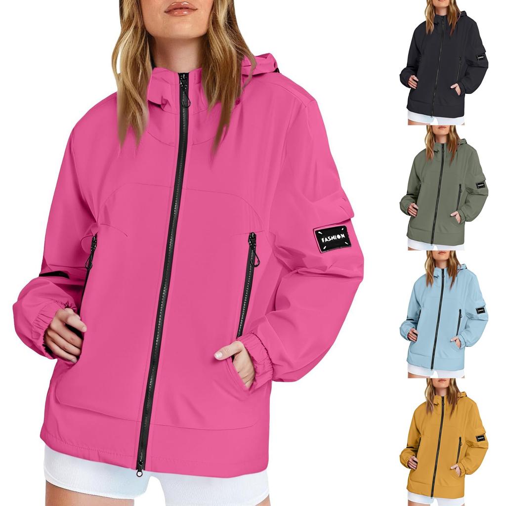 Women's Solid Color Long Sleeved Hooded Outdoor Suit Windproof And Waterproof Thin Jacket