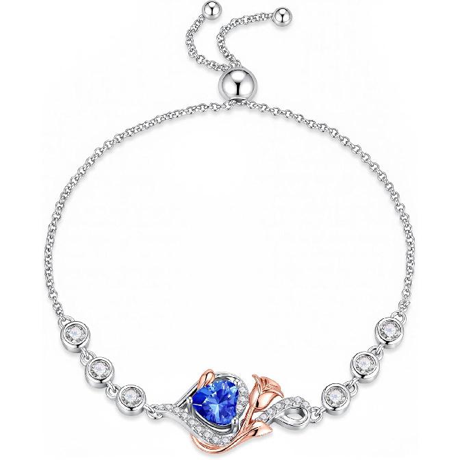 Iefil Rose Heart Birthstone Bracelets for Women