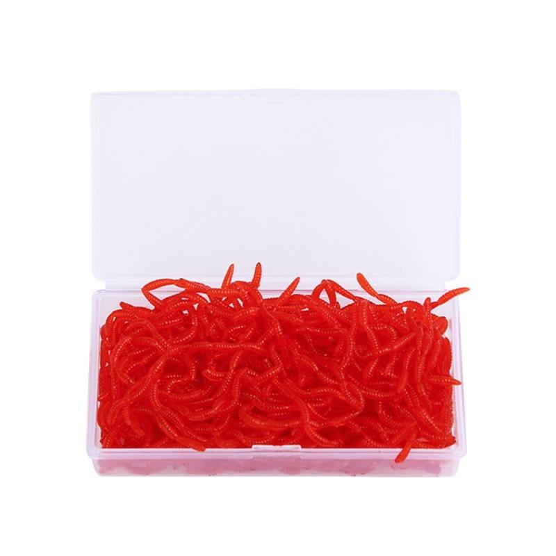 200pcs Soft Artificial Worm Lure Red Worm Earthworm Baits Fishing Lure Earthworm Bloodworm Baits Fishing Accessory