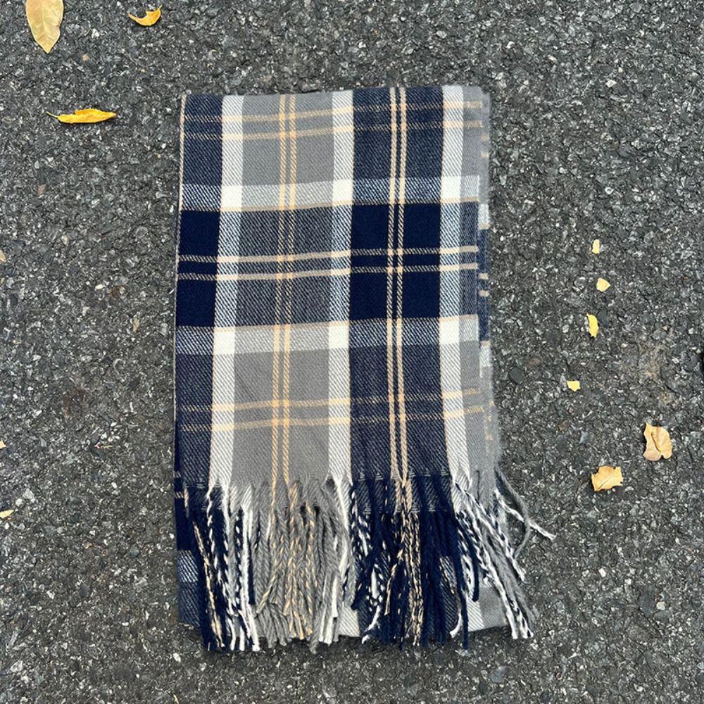 Mohair Winter Cashmere Scarves Tassel Long Shawl Retro Plaid Wool Scarf  Girl