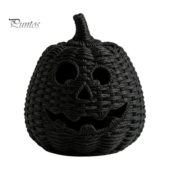 Decoraciones Espeluznantes para Repisa Halloween Cesta de Calabaza de Resina, Linterna Falsa Tejida Adorno, Acentos para el Hogar para Bote de Dulces Negro Decoración de Mesa Regalo de Inauguración