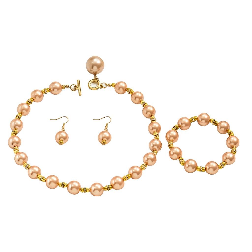 Ladies Pearl Necklace & Bracelet & Ear drop Jewelry Set