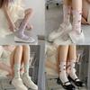 French Rose Lace Midcalf Socks With Cotton Material For Girls And Teens