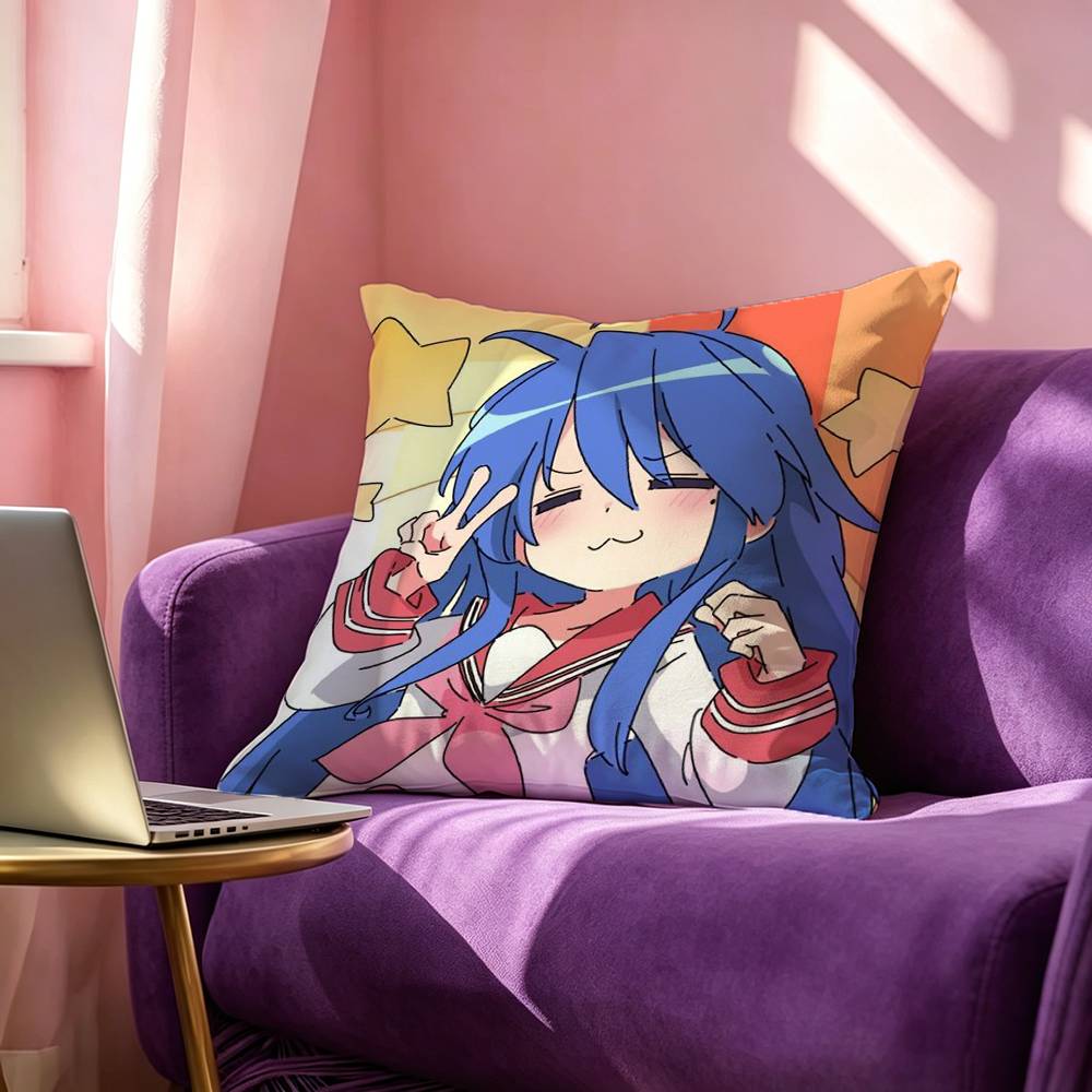 Anime Lucky Star Square DoubleSided Printed Pillow Case Bedroom Bedside Pillow Sofa Cushion Cover