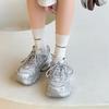 Spring and Autumn New Leather Silver Daddy Shoes Women's Platform Muffin Mesh Versatile Small Casual Shoes