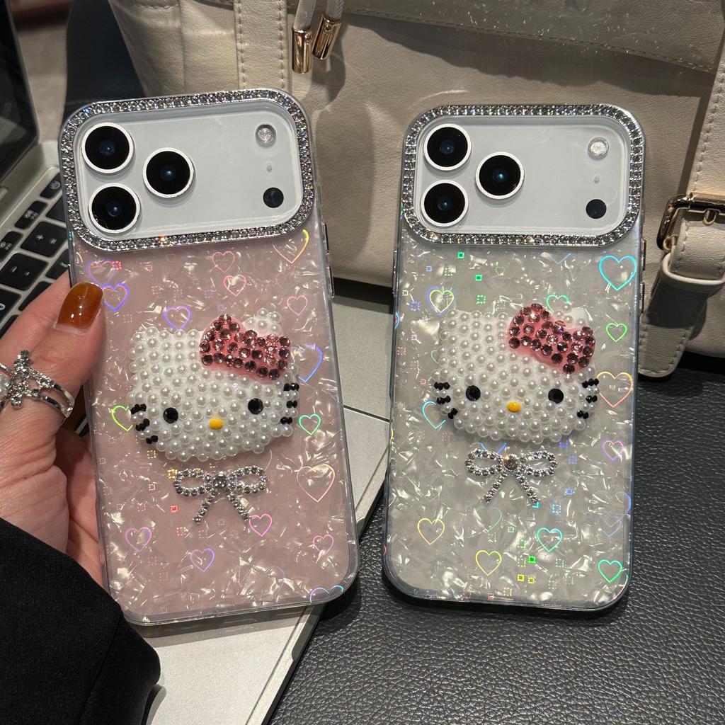 Big Hole Love Shell Pattern Kt Cat Head for Apple 17promax Cute Mobile Phone Case Iphone15/12