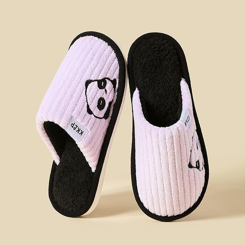 Fashion Cute Panda Plush Home Slippers for Women Comfortable Soft Sole Bedroom Cotton Shoes Woman Winter Non Slip Warm Indoor Slippers