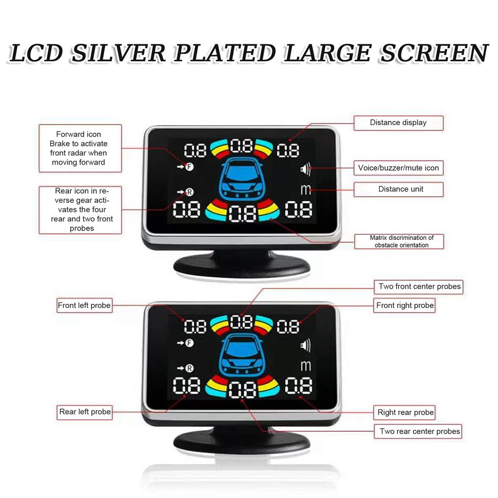 Car Parking Sensor Reversing Radars System Front & Rear Support Sound Warning/Buzzer/Mute with 8 Parking Sensors LCD Display
