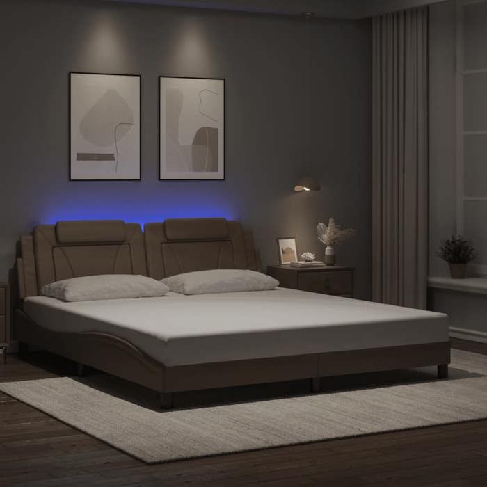 VidaXL Cadre de Lit avec Lumières LED, Lit Rembourré avec Coussin, Lit Double, Lit Adulte Chambre, Moderne, Cappuccino 3214040