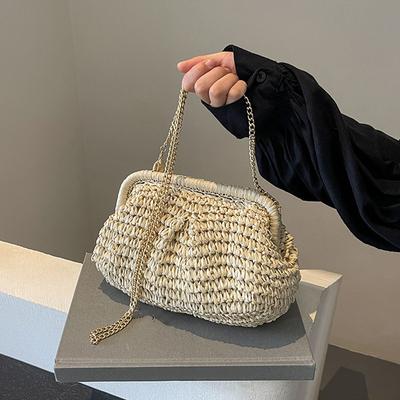 Sommer Ny Stråflettet Crossbody-veske Fasjonabel og Avslappet Skallveske Dame Skulderveske med Utmerket Tekstur