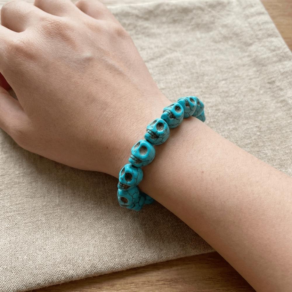 Acrylic Skeleton Beaded Bracelet Bone Stone Elastic Bangle Punk Skull Beaded Bracelet Teenager
