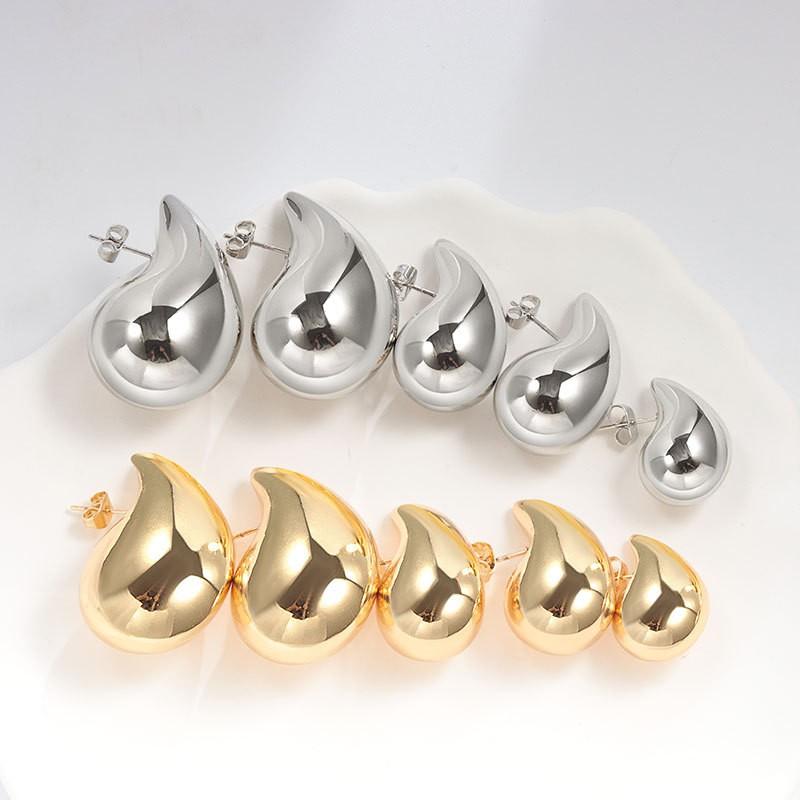925 Silver Hollow Water Drop Earrings 18k Gold Plated Glossy Simple Jewelry Gift for Women