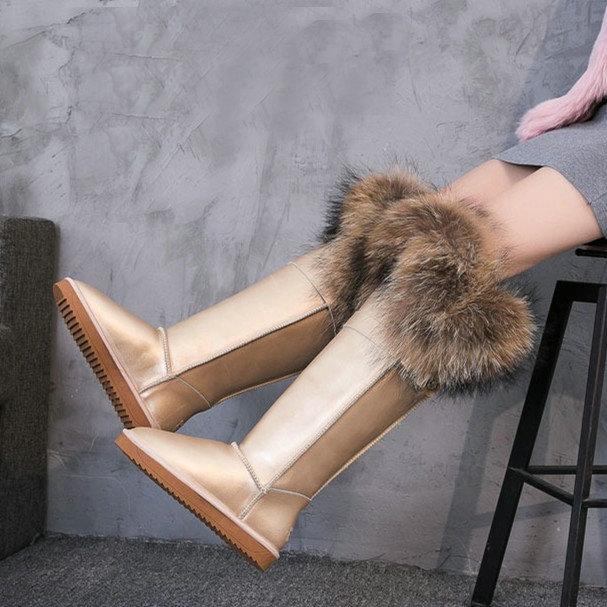 Fashion Fur One Real Fox Hair Over The Knee Boots Inside Elevating Women'S Boots Long Boots Super High Leather Waterproof Snow Boots